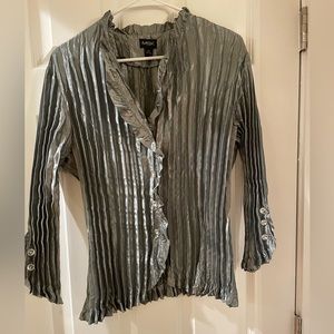 silver taffeta shirt with rhinestone buttons